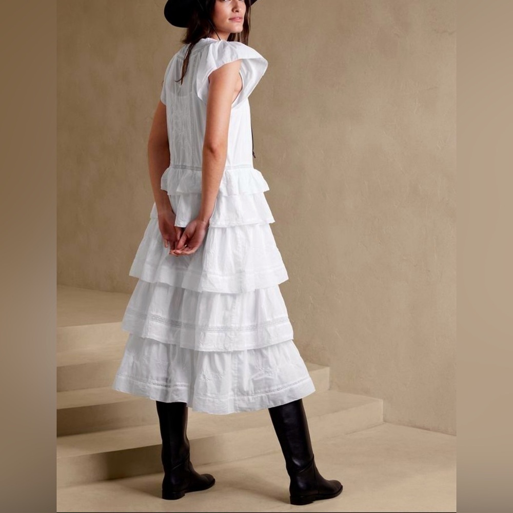 Banana Republic White Selene Embroidered Midi Dress US S Tall